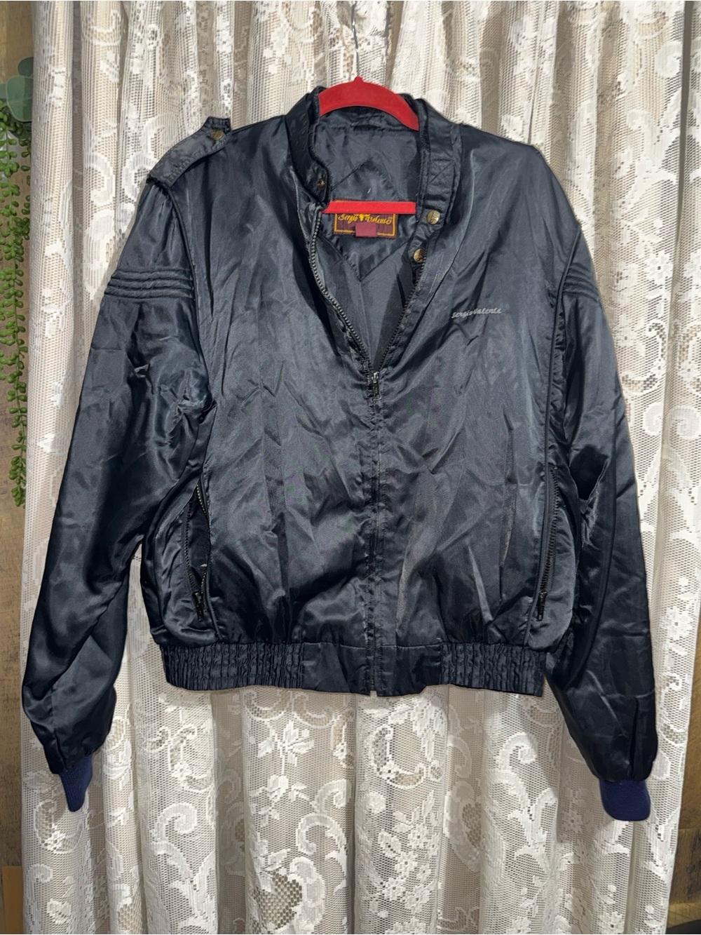 VTG 80s Sergio Valente Black Bomber Jacket Members Only Style Sz 44